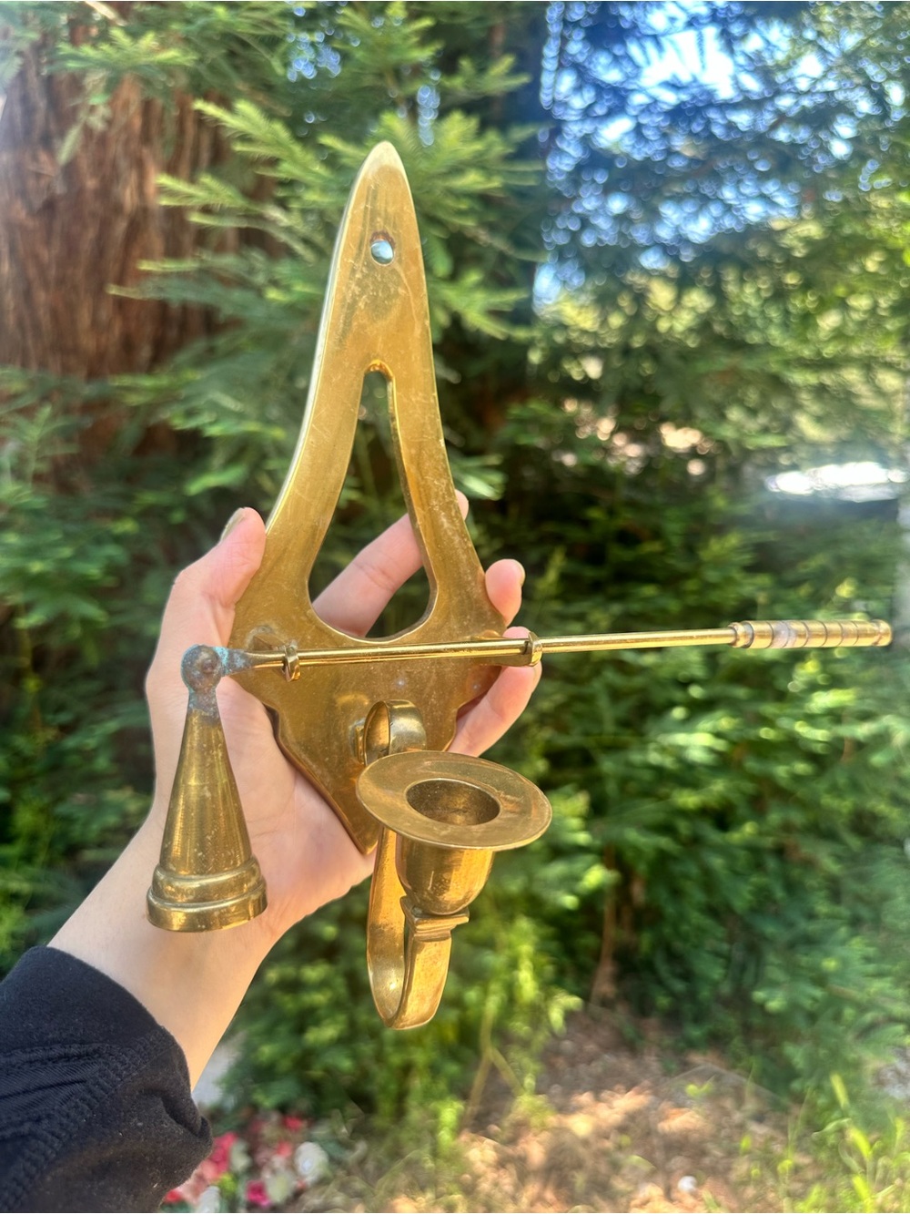 Vintage Brass Candle Snuffer and Holder Set - Bright Brass